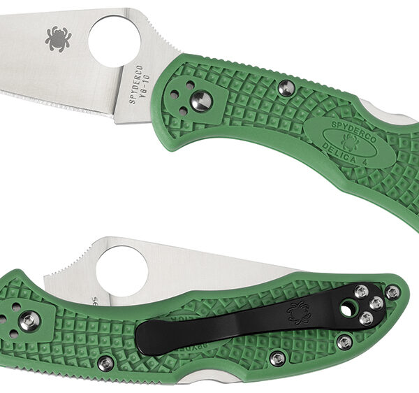 Spyderco C11FPGR Delica 4 Lightweight 2.88″ Folding Drop Point Plain VG-10 SS Blade Green Bi-Directional Texturing FRN Handle Includes Pocket Clip