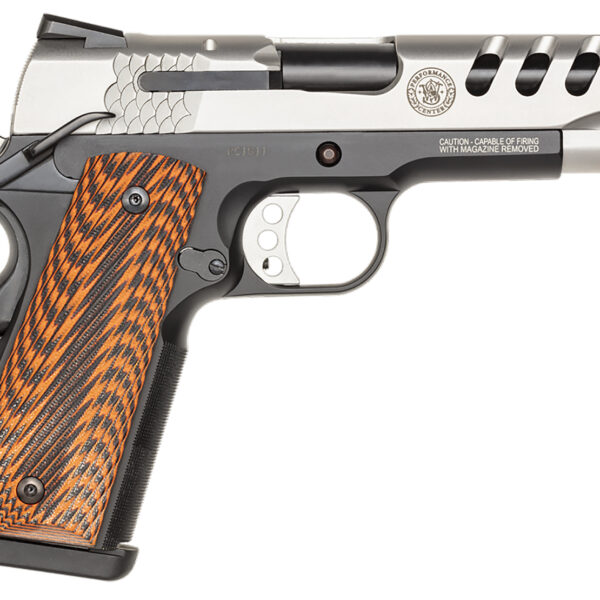 Smith & Wesson 170344 1911 Performance Center  45 ACP 4.25″ Throated Barrel 8+1, Black Scandium Frame, Ported Matte Stainless Steel Slide, G10 Custom Wood Grip, Ambidextrous Safety