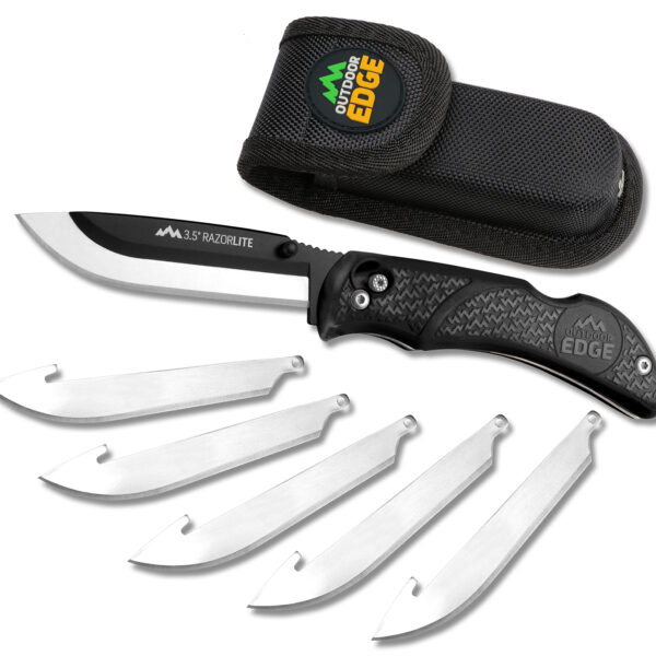 Outdoor Edge RL10C RazorLite  3.50″ Folding Plain Black Oxide 420J2 SS Blade, Black TPR Handle