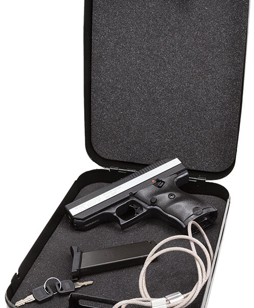 Hi-Point CF380HSP CF Home Security Package 380 ACP 8+1, 3.50″ Black Steel Barrel, Black Powder Coated/Chrome Serrated Steel Slide, Black Polymer Frame & Grip, Keyed Lock Box