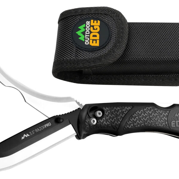 Outdoor Edge RO10C RazorPro  3.50″ Folding Razor/Gut Plain 420J2 SS Blade, Black TPR Handle, Includes Replacement Blades