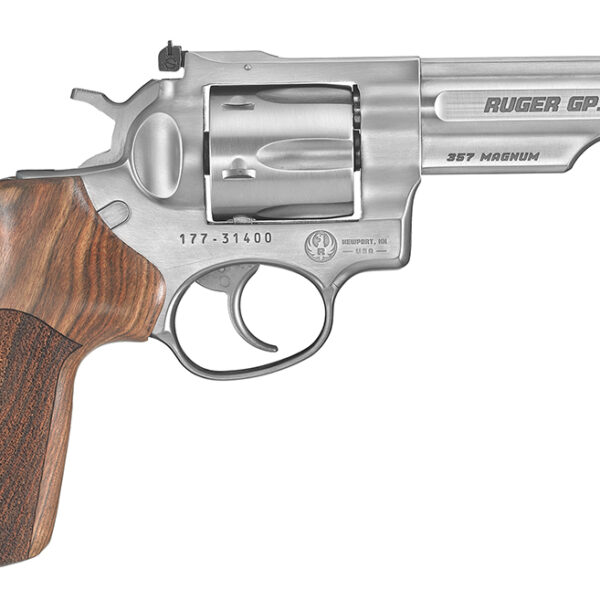 Ruger 1755 GP100 Match Champion Medium Frame 357 Mag 6rd 4.20″ Satin Stainless Steel Half-Lug Barrel, Cylinder & Frame, Hogue Stippled Hardwood Grip, Transfer Bar Safety