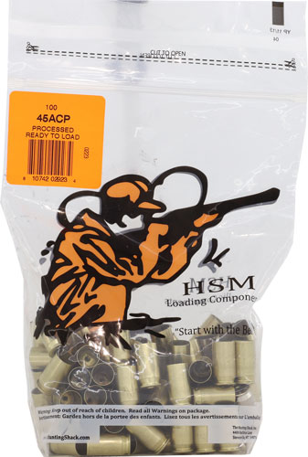HSM BRASS 45 ACP ONCE FIRED – UNPRIMED 100 PACK