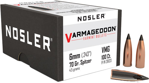NOSLER BULLETS 6MM .243 – 70GR VARMAGEDDON TIPPED 100CT