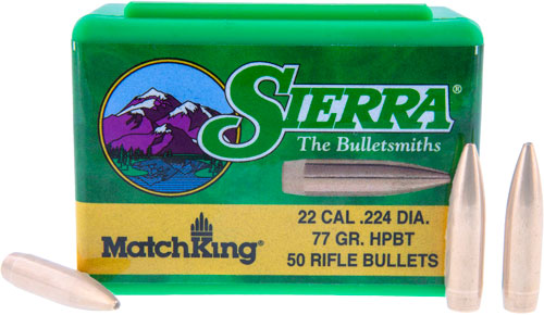 SIERRA BULLETS .22 CAL .224 – 77GR HPBT W/CANNELURE 50CT