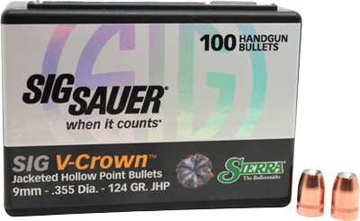 SIERRA BULLETS 9MM .355 – 124GR JHP SIG V-CROWN 100CT