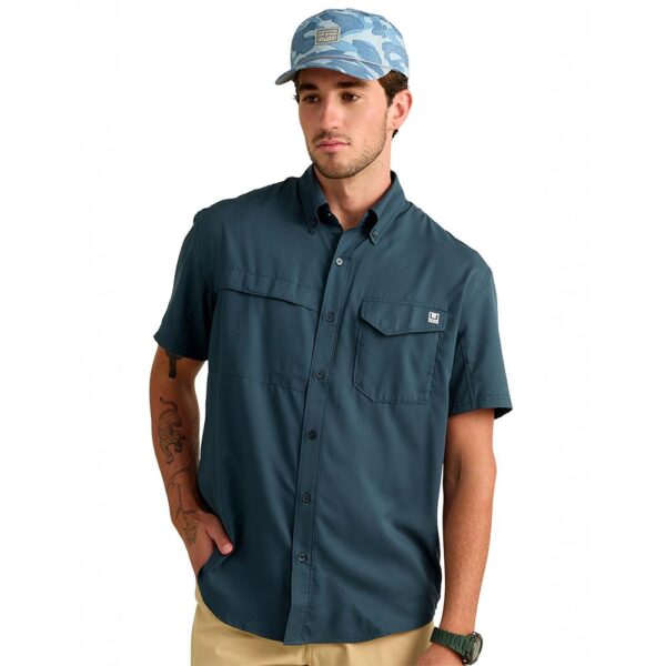 Huk Tide Point Short Sleeve Button Down Shirt Sea Storm XL