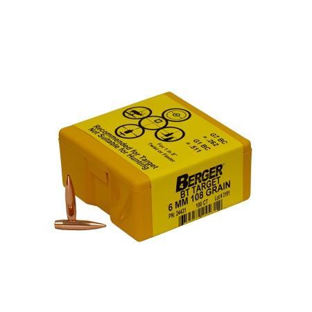 Berger Match Grade Target Bullets 6mm .243″ 108 gr BT Target 100/rd