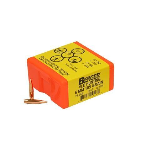 Berger Match Grade Hunting Bullets 6mm .243″ 105 gr VLD Hunter 100/rd