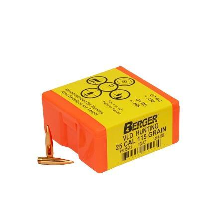 Berger Match Grade Hunting Bullets .25 cal .257″ 115 gr VLD Hunter 100/ct