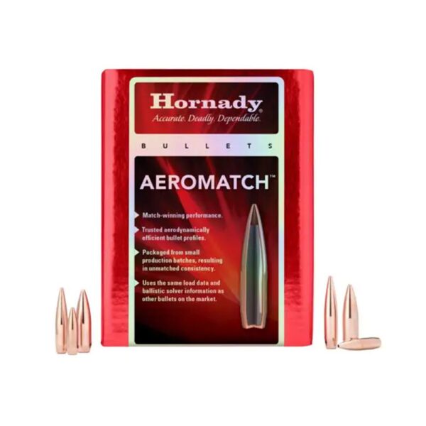 Hornady Aeromatch Rifle Bullets 22 CAL .224 69 GR HPBT  (1-9″) 100 RDS