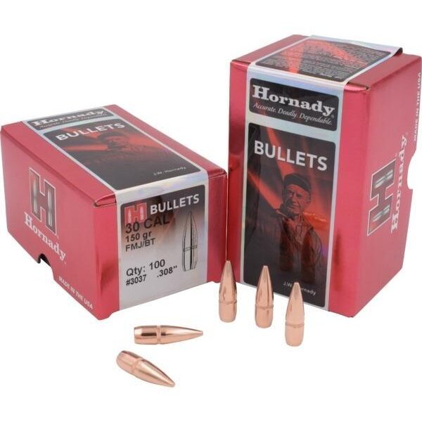 Hornady Traditional & FMJ Bullets .30 cal .308″ 150 gr FMJ-BT CANN 100/ct
