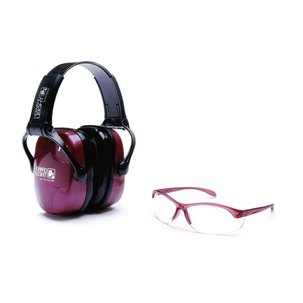 Howard Leight Women’s Shooting Sports Safety Combo Kit Shooting Glasses Dusty Rose with Clear Lens and Earmuff 25dB Dusty Rose