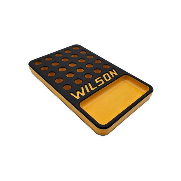 L.E. Wilson Reloading Tray with Bullet/Primer Cup .440″ 25 Hole Black/Yellow