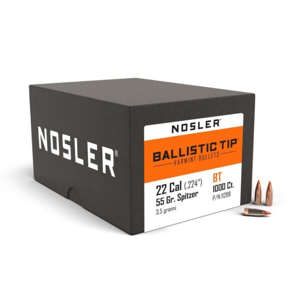 Nosler Ballistic Tip Varmint Rifle Bullets .22 cal .224″ 55 gr SBT-SB 1000/ct