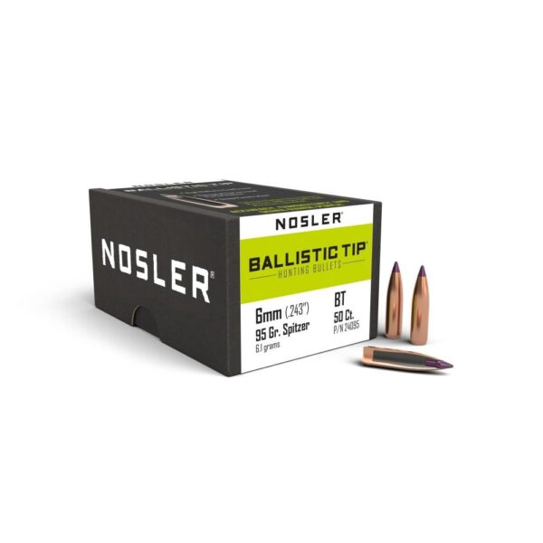 Nosler Ballistic Tip Hunting Rifle Bullets 6mm .243″ 95 gr SBT-BTIP 50/ct