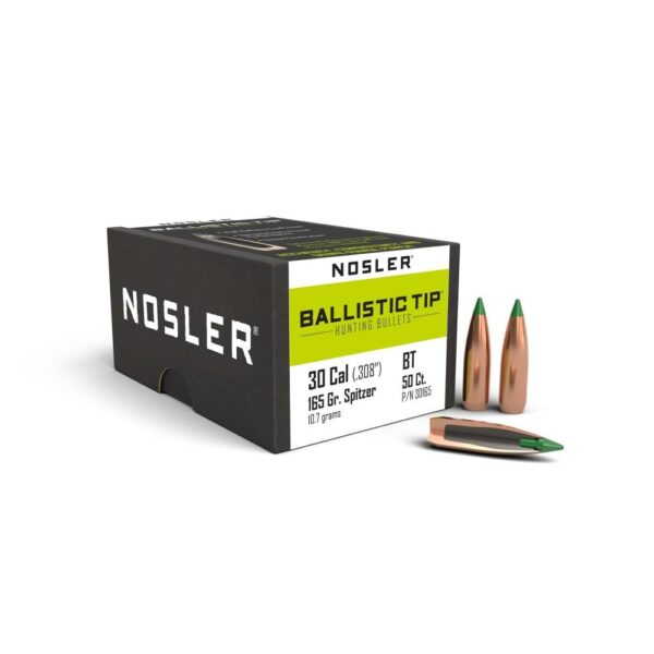 Nosler Ballistic Tip Hunting Rifle Bullets .30 cal .308″ 165 gr SBT-BTIP 50/ct