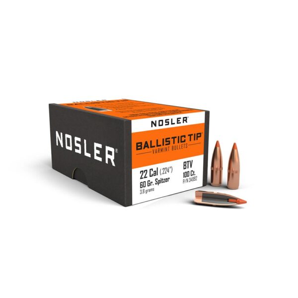 Nosler Ballistic Tip Varmint Rifle Bullets .22 cal .224″ 60 gr SBT-SB 100/ct
