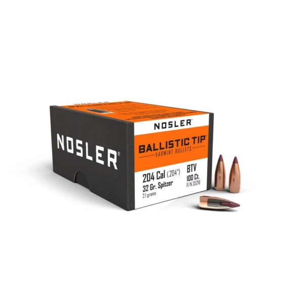 Nosler Ballistic Tip Varmint Rifle Bullets .204 cal .204″ 32 gr SBT-SB 100/ct