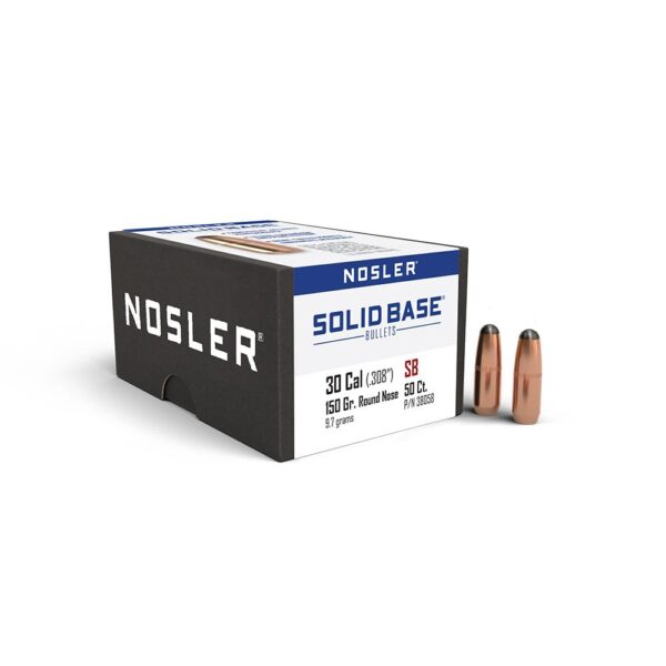 Nosler Solid Base Round Nose Rifle Bullets .30 Cal .308″ 150 gr 50/ct