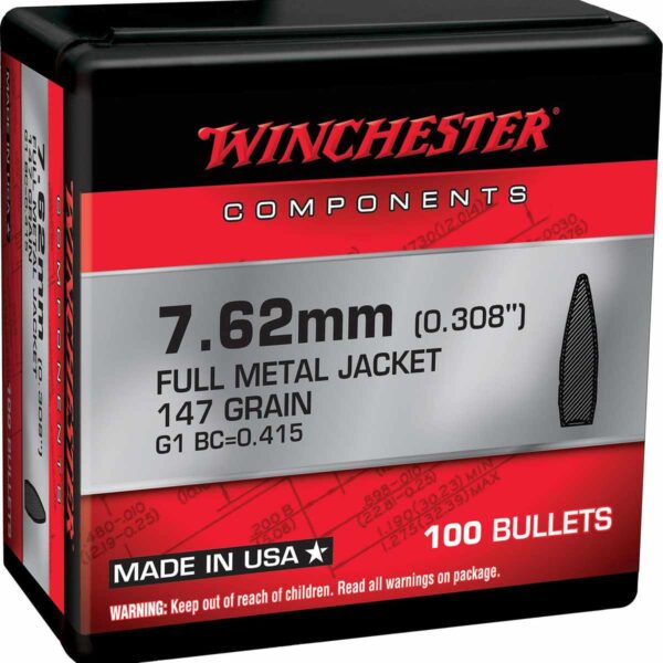Winchester FMJBT Bullets 7.62mm .308″ 147gr 100/ct