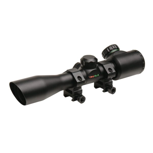 Truglo 4x32mm Crossbow Scope with Weaver Style Rings – Illuminated Dual Color Reticle Matte Black