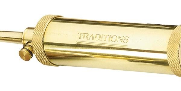 Traditions Muzzleloader Deluxe Tubular Brass Flask with Valve – 2 oz