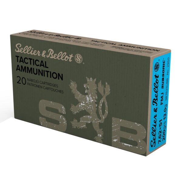 S&B Tactical Rifle Ammunition 7.62×51 200gr FMJ 1030 fps 20/ct