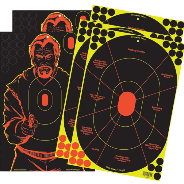 Birchwood Casey 34630 Shoot-N-C Reactive Target Combo Pack Self-Adhesive Paper Multi Color 12″x18″ Oval Silhouette/Bad Guy 5 Pack