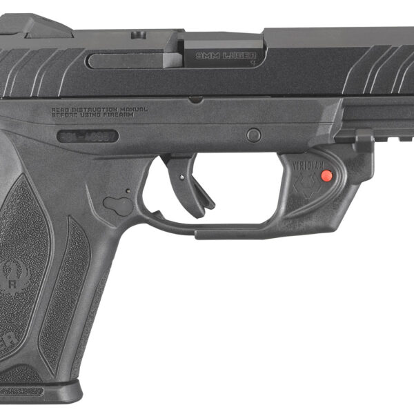 Ruger 3816 Security-9  9mm Luger  4″ Barrel 15+1, Black Polymer Frame With Picatinny Acc. Rail, Front Serrated Black Oxide Steel Slide, Manual Safety, Includes Viridian Red Laser