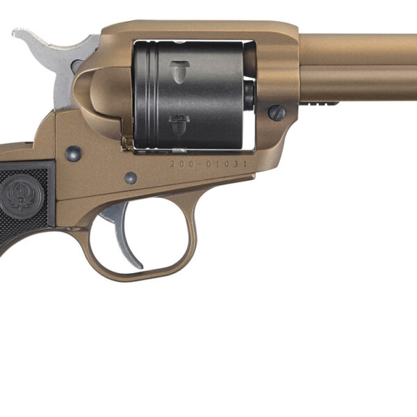 Ruger 2004 Wrangler  22 LR 6 Shot 4.62″ Burnt Bronze Cerakote Barrel, Black Cerakote Cylinder, Burnt Bronze Cerakote Frame Black Checkered Polymer Grips