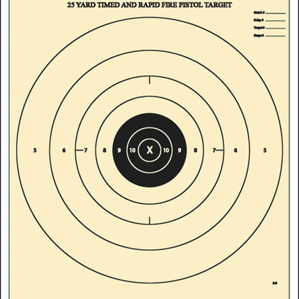 Action Target B8100 Competition NRA Time & Rapid Fire Bullseye Heavy Paper Hanging 25 yds Handgun 21″ x 24″ Black/White 100 Per Box