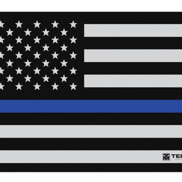 TekMat TEKR17POLICE Police Support Cleaning Mat Black/White/Blue Rubber 11″x17″ Blue Line Flag