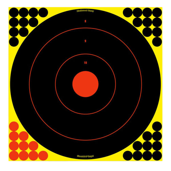 Birchwood Casey 34170 Shoot-N-C Reactive Target Self-Adhesive Paper Black/Yellow/Red 17.25″ Bullseye 100 Pack