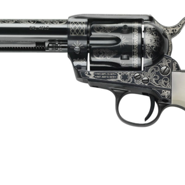 Pietta GW45LLE434NMUI 1873 GW2 Liberty 45 Colt (LC) 6 Shot, 4.75″ Blued Engraved Steel Barrel, Cylinder, Frame & Hammer, Ultra Ivory Grip w/Engraved Liberty Eagle