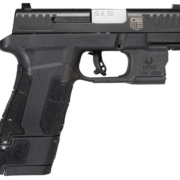 Diamondback DB0301P001 DBAM29 Sub-Compact 9mm Luger 3.50″ 12+1,17+1 Overall Black Finish with Serrated Nitride Stainless Steel Slide, Polymer Grip & Picatinny Rail Includes Viridian Laser & Holster
