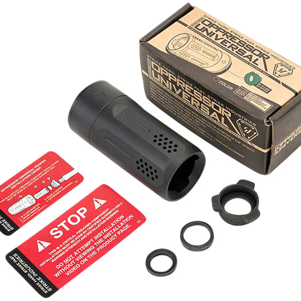 Strike Industries BSOPPRESSORUBK Oppressor Universal Blast Shield Multi-Cal 3.37″L 1.61″D Black Anodized Steel/Aluminum for Barrels with 1/2″ & 5/8″ Threads (Max .98″D Barrels)