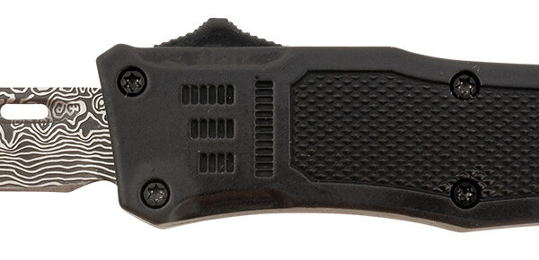 Steel River Knives MT616BDP Spartan  Mini 2.75″ OTF Tanto Plain Laser Etched Damascus 440C SS Blade/4.25″ Black Aluminum Zinc Alloy Handle