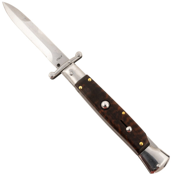 Steel River Knives SGSWP Spartan  3.9″ Italian Bayonet Polished Blade 5.1″ Snakewood Handle Side Open