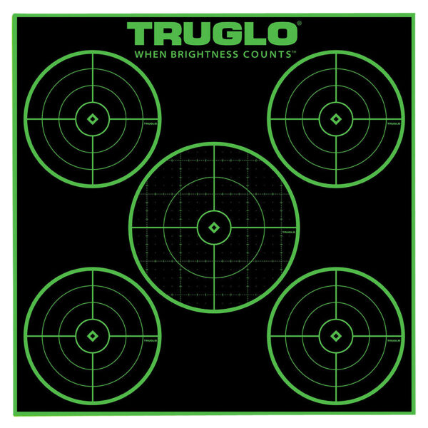 TruGlo TG11A25 Tru-See 5-Bull Target Self-Adhesive Heavy Paper Black/Green 12″x12″ 5-Bullseye 25 Pack