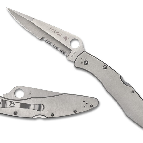 Spyderco C07PS Police  4.13″ Folding Plain Satin VG-10 SS Blade/Satin Stainless Steel Handle Includes Pocket Clip