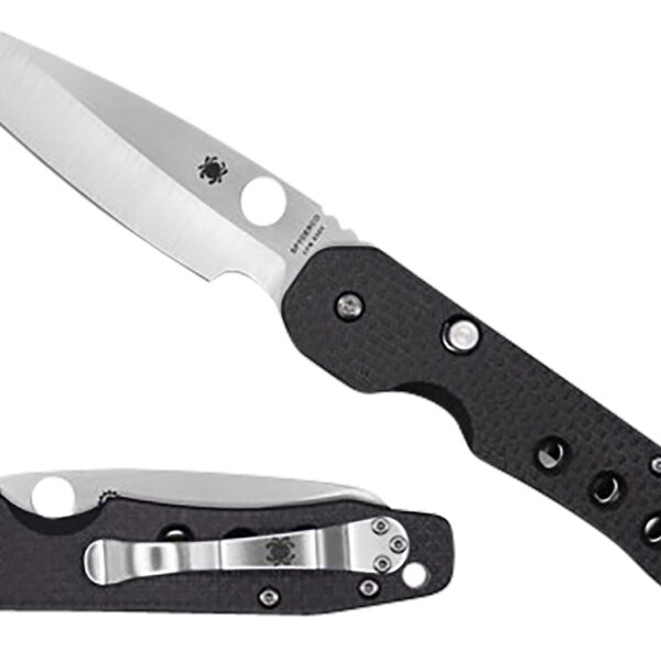 Spyderco C240CFP Smock 3.39″ Folding Plain Stonewashed CPM S30V SS Blade/Black Textured Carbon Fiber/G10 Handle