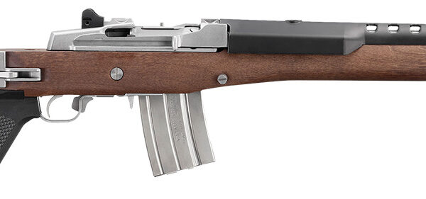 Ruger 5895 Mini-14  223 Rem/5.56 NATO 20+1 18.50″ Matte Stainless Threaded Barrel, Matte Stainless Picatinny Rail  Receiver, Walnut/Stainless Wood Side Folding Side Folding Stock, Black Polymer Grip