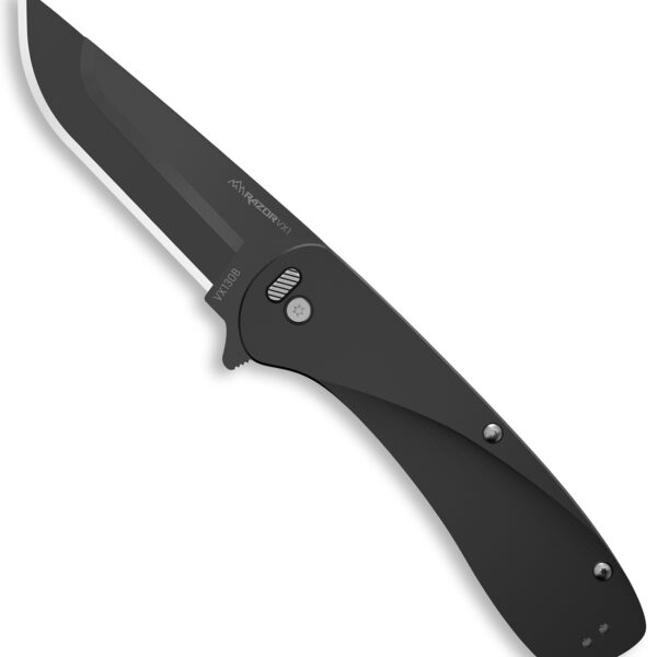 Outdoor Edge VX130B Razor VX1 EDC 3″ Folding Plain Black Oxide 420J2 SS Blade, Black Anodized Aluminum Handle