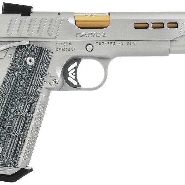 Kimber Mfg.,inc 3000420CA Rapide Dawn (CA) (MA) 9mm 9+1 5″ KimPro Silver Front and Rear Serrations Stainless Steel Slide Gray/black Rapide G10 Grip