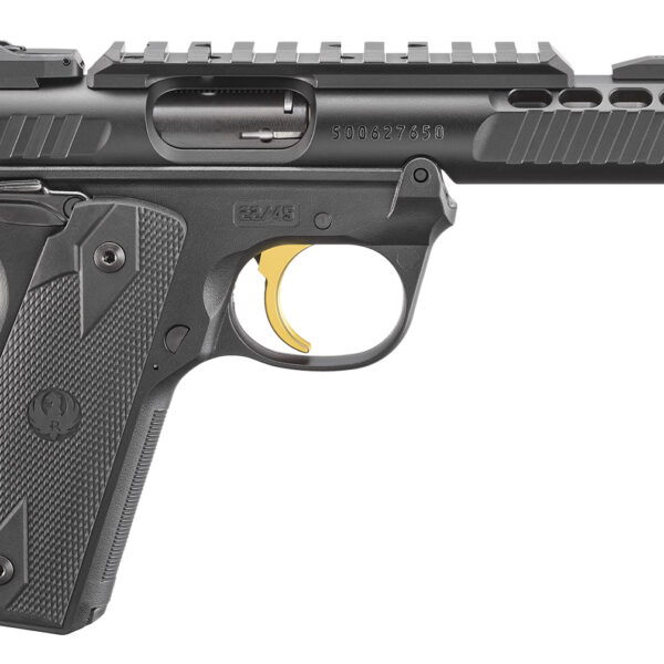 Ruger 43956 Mark IV 22/45 Lite 22 LR 10+1 4.40″ Stainless Threaded Barrel, Black Anodized Serrated Slide w/Picatinny, Black Anodized Polymer Frame, Black Checkered 1911-Style Grip
