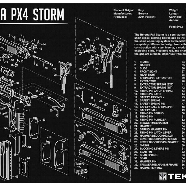 TekMat TEKR17BERPX4 Beretta Px4 Storm Cleaning Mat Black/White Rubber 11″x17″ Beretta PX4 Storm Diagram