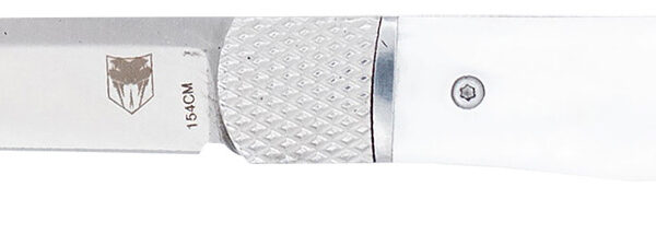 CobraTec Knives CTTHRWTABA154CM Trapper  Small 3.13″ Folding Plain 154CM SS Blade, 4.25″ White Abalone Scales Handle