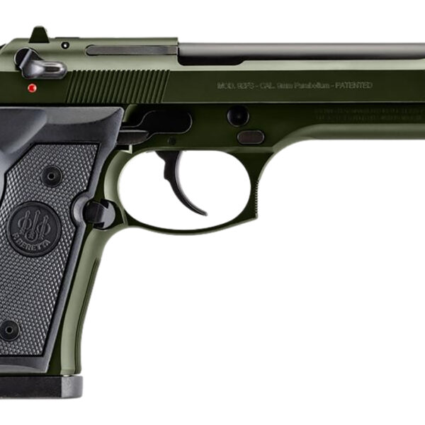 Beretta USA J92F300GR10 92FS  Full Size Frame 9mm Luger 10+1 4.90″ Black Steel Barrel, OD Green Cerakote Serrated Slide, OD Green Cerakote Aluminum Frame w/Beavertail, Black Textured Grip