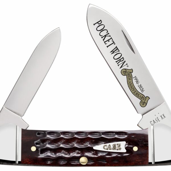 Case 55235 Pocket Worn Canoe Folding 2″ Pen/2.63″ Spear Plain Tru-Sharp SS Blade, Mahogany Corn Cob Jigged Bone Handle